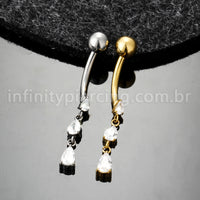 Piercing Banana Titânio 3 Pedras Redonda Zircônia