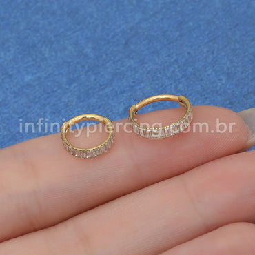 Piercing Argola Titânio Segmento Articulado Zircônia Retangular Cravejada