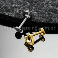 Piercing Labret Titânio Coração Com Zircônia Lateral