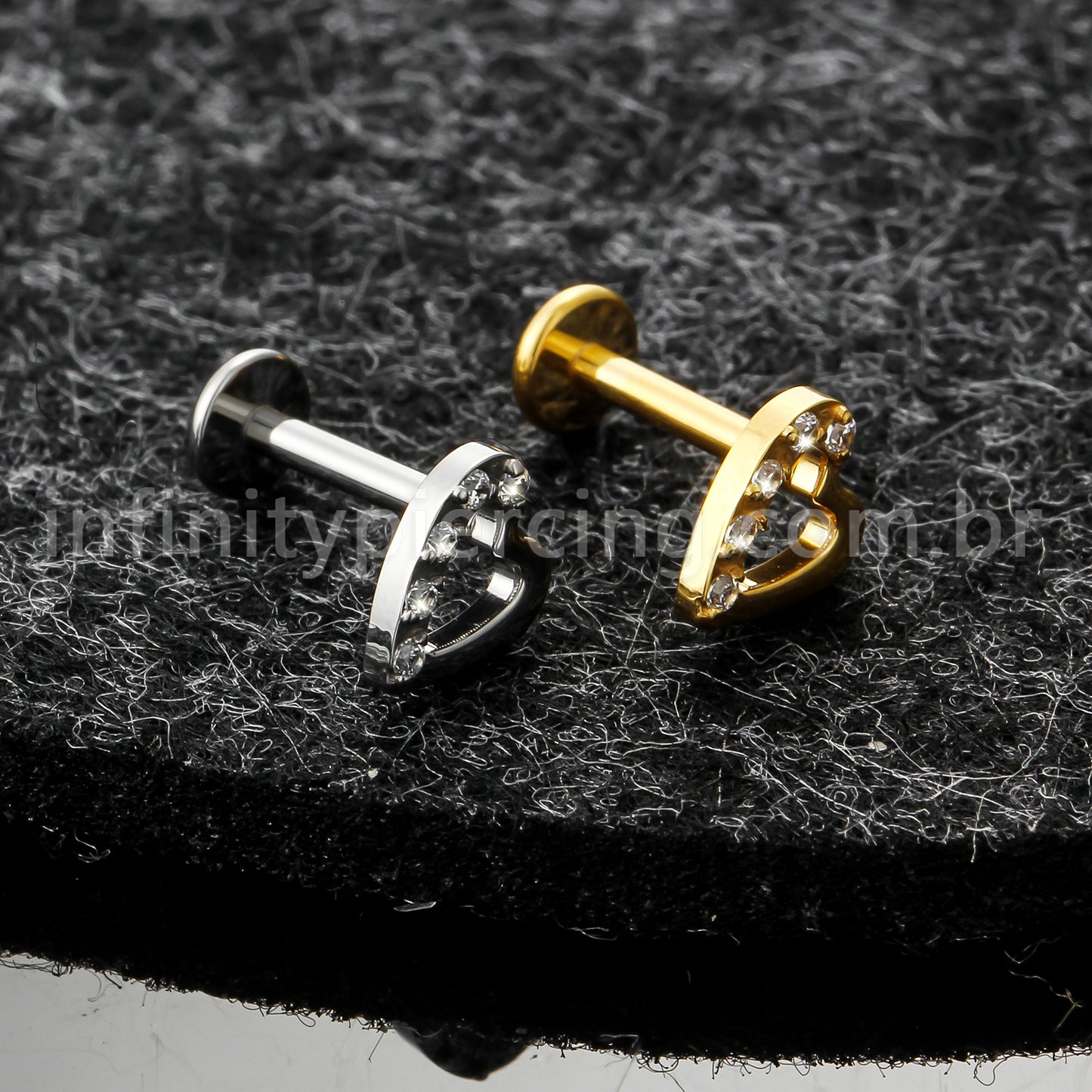 Piercing Labret Titânio Coração Com Zircônia Lateral