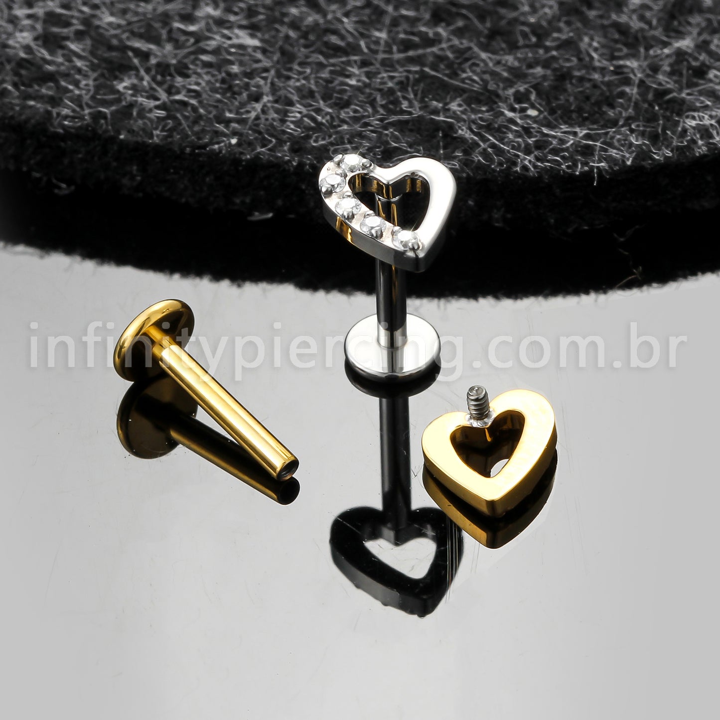 Piercing Labret Titânio Coração Com Zircônia Lateral