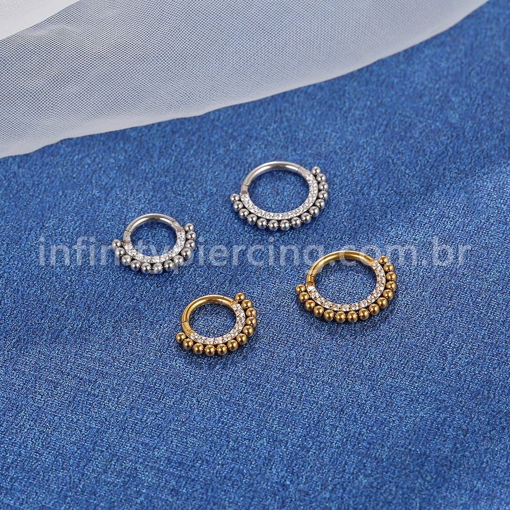 Piercing Argola Aço Cirúrgico Segmento Articulado Indiano Zircônia Cravejada