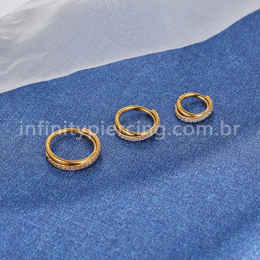 Piercing Argola Aço Cirúrgico Segmento Articulado Transpassada Zircônia