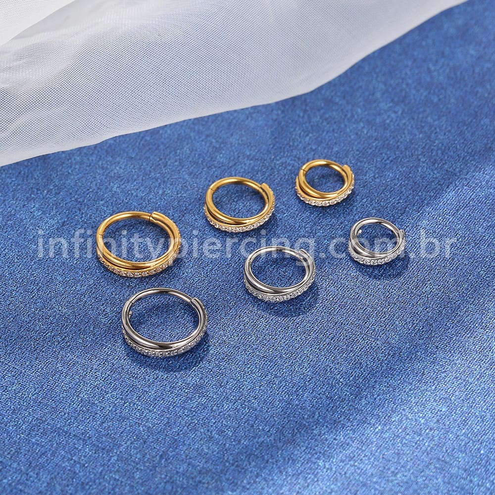 Piercing Argola Titânio Segmento Articulado Transpassada Zircônia