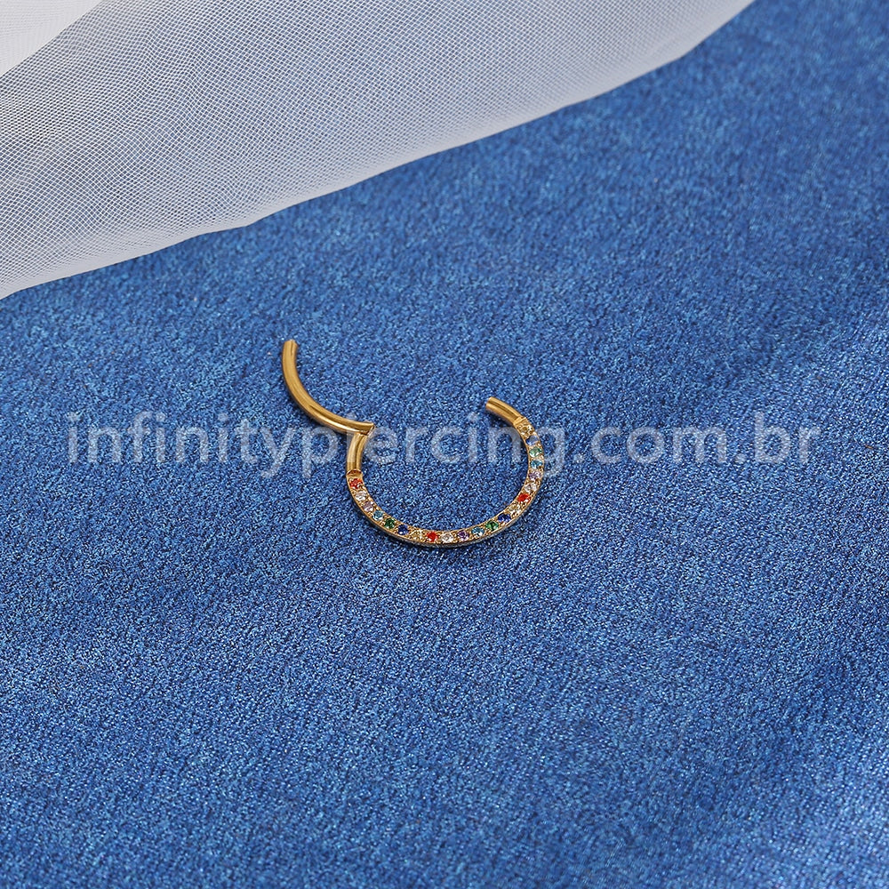 Piercing Argola Segmentada Aço Cirúrgico Zircônia Colorida Frontal