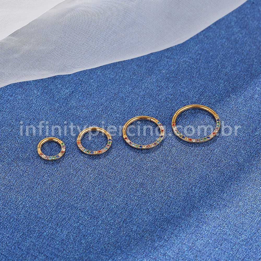 Piercing Argola Segmentada Aço Cirúrgico Zircônia Colorida Frontal