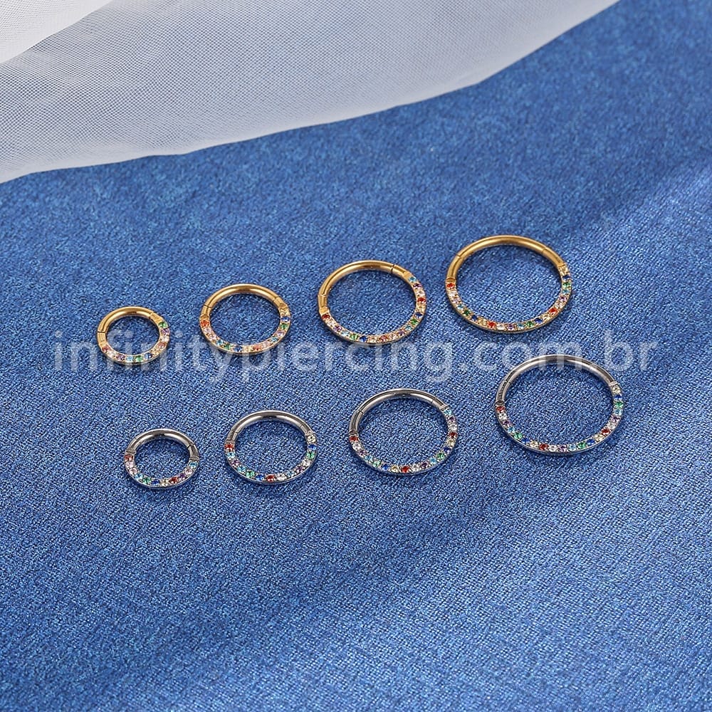Piercing Argola Segmentada Aço Cirúrgico Zircônia Colorida Frontal