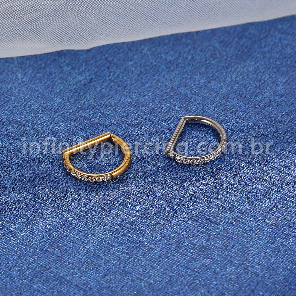 Piercing Meia Argola Titânio Segmento Articulado Zircônia Cravejada
