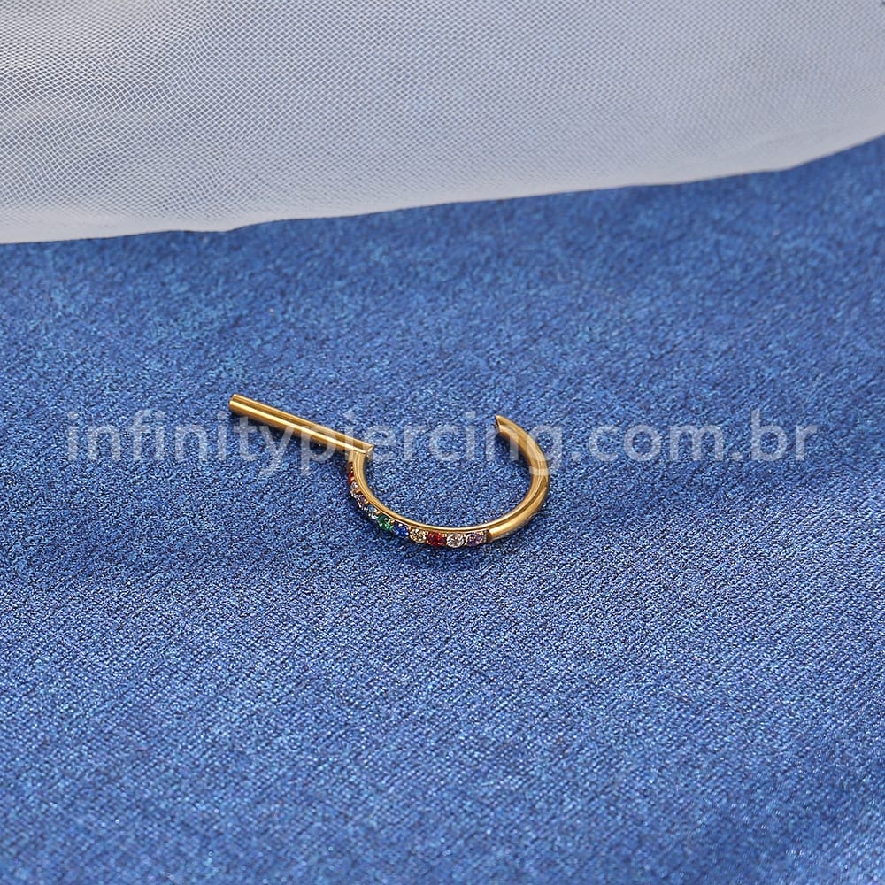 Piercing Meia Argola Titânio Segmento Articulado Zircônia Colorida