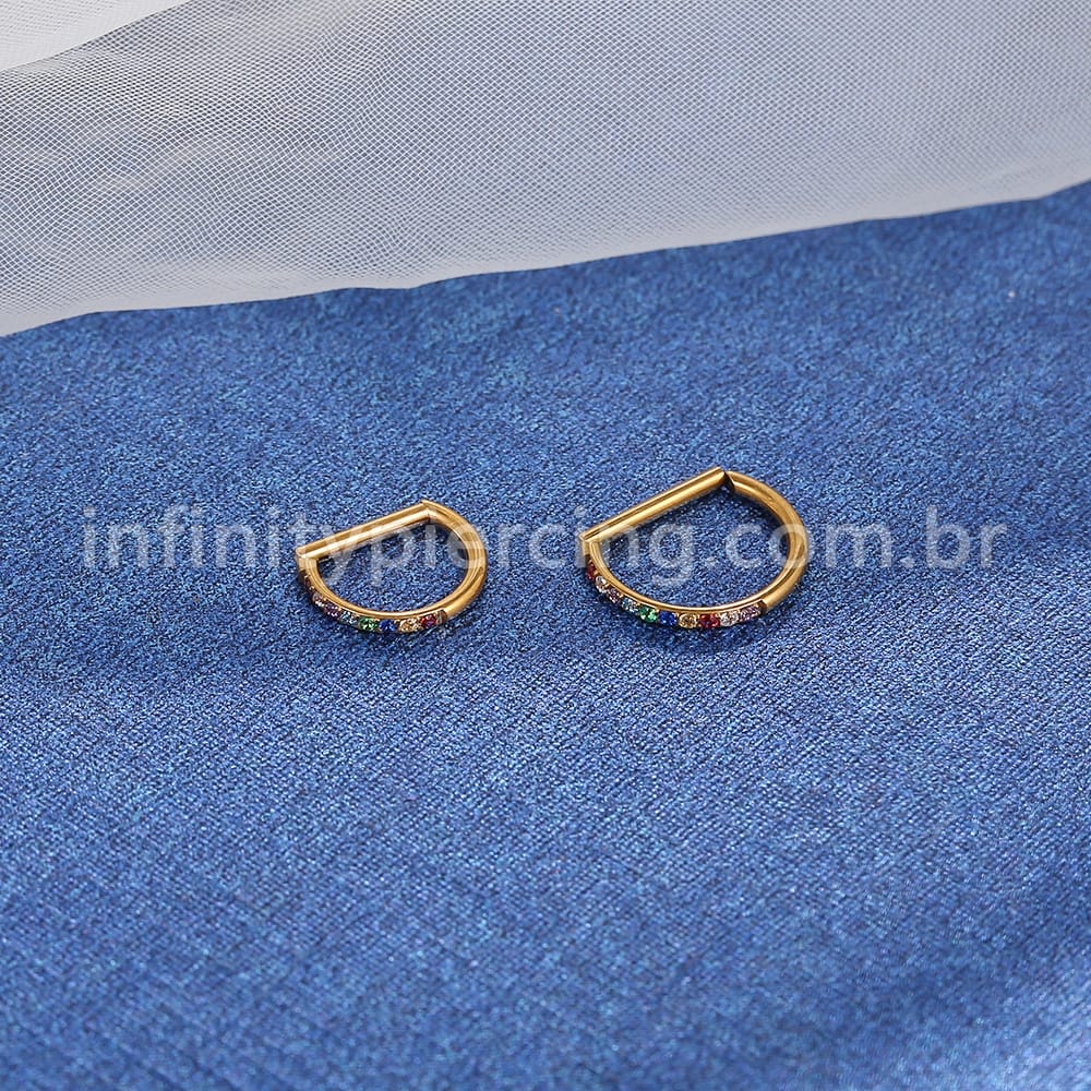Piercing Meia Argola Titânio Segmento Articulado Zircônia Colorida