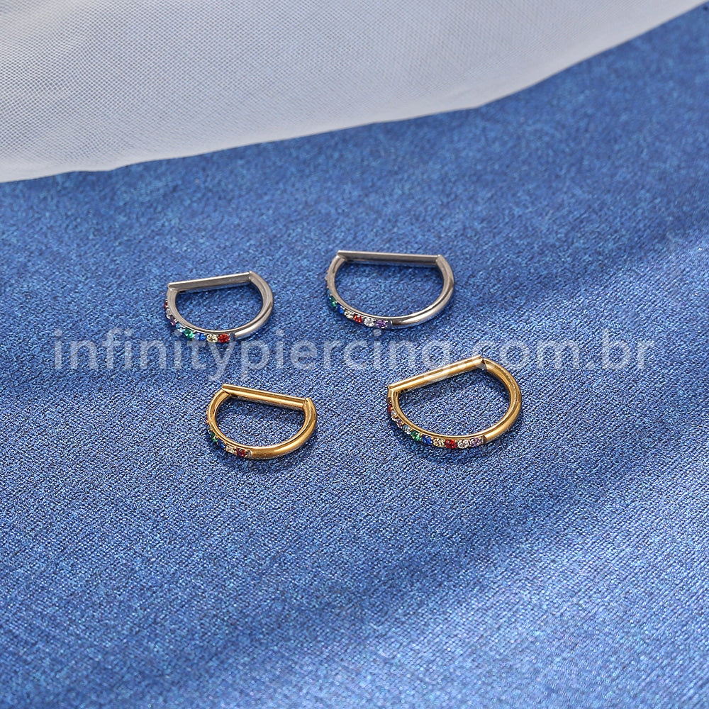 Piercing Meia Argola Titânio Segmento Articulado Zircônia Colorida