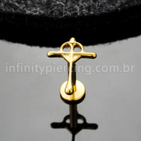 Piercing Labret Titânio Cruz Com Coração