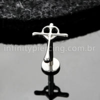 Piercing Labret Titânio Cruz Com Coração