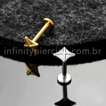 Piercing Labret Titânio Estrela Com 4 Pontas