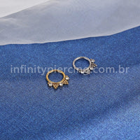 Piercing Argola Segmento Articulado Aço Cirúrgico 3 Pedras Zircônia