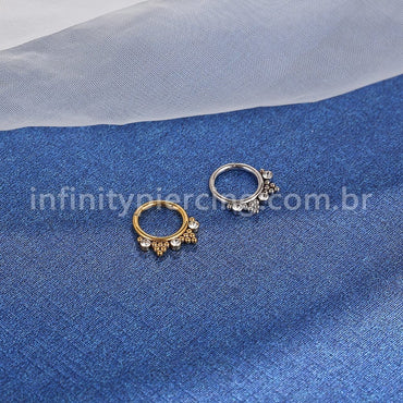 Piercing Argola Segmento Articulado Aço Cirúrgico 3 Pedras Zircônia