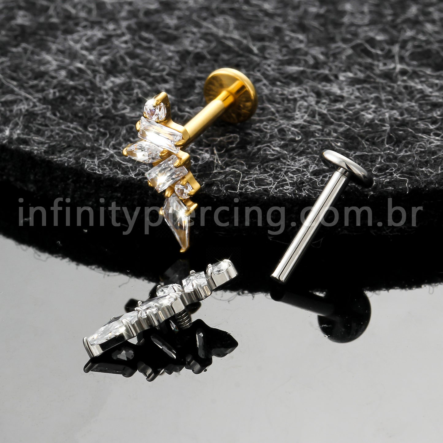 Piercing Labret Titânio Cluster Zircônia Cravejada