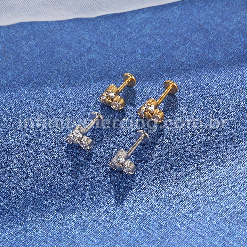 Piercing Labret Aço Cirúrgico Flor Zircônia