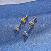 Piercing Labret Aço Cirúrgico Flor Zircônia