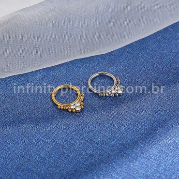 Piercing Argola Aço Cirúrgico Segmento Articulado 3 Pedras Zircônia