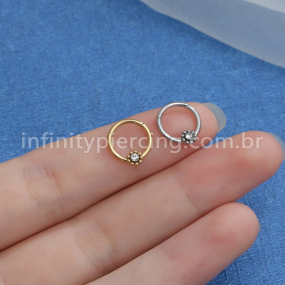 Piercing Argola Aço Cirúrgico Segmento Articulado Strass