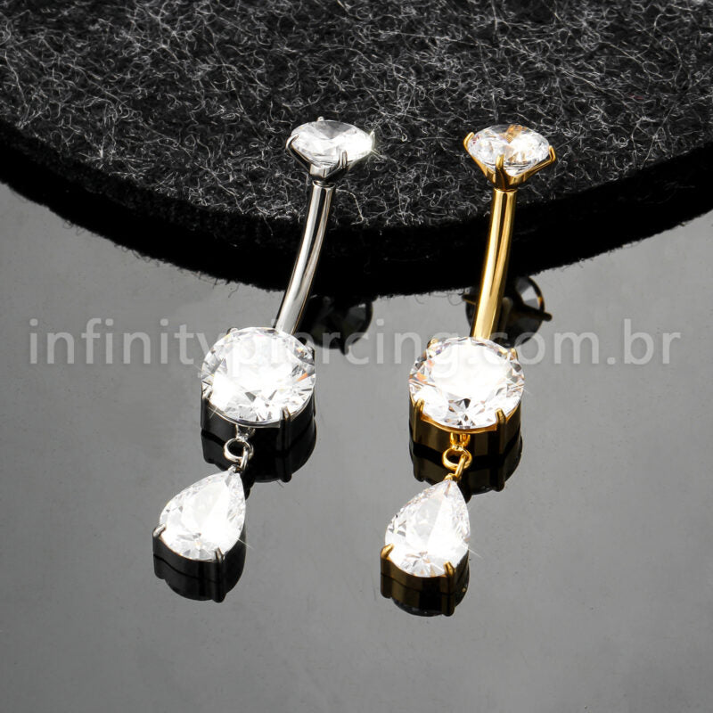 Piercing Banana Titânio Zircônia Com Pingente Gota