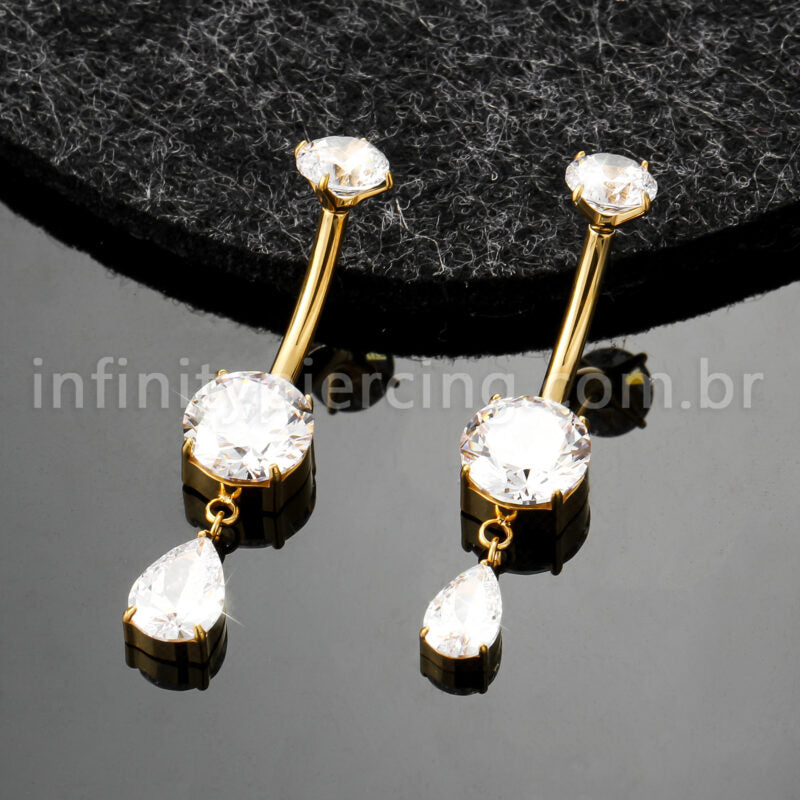 Piercing Banana Titânio Zircônia Com Pingente Gota