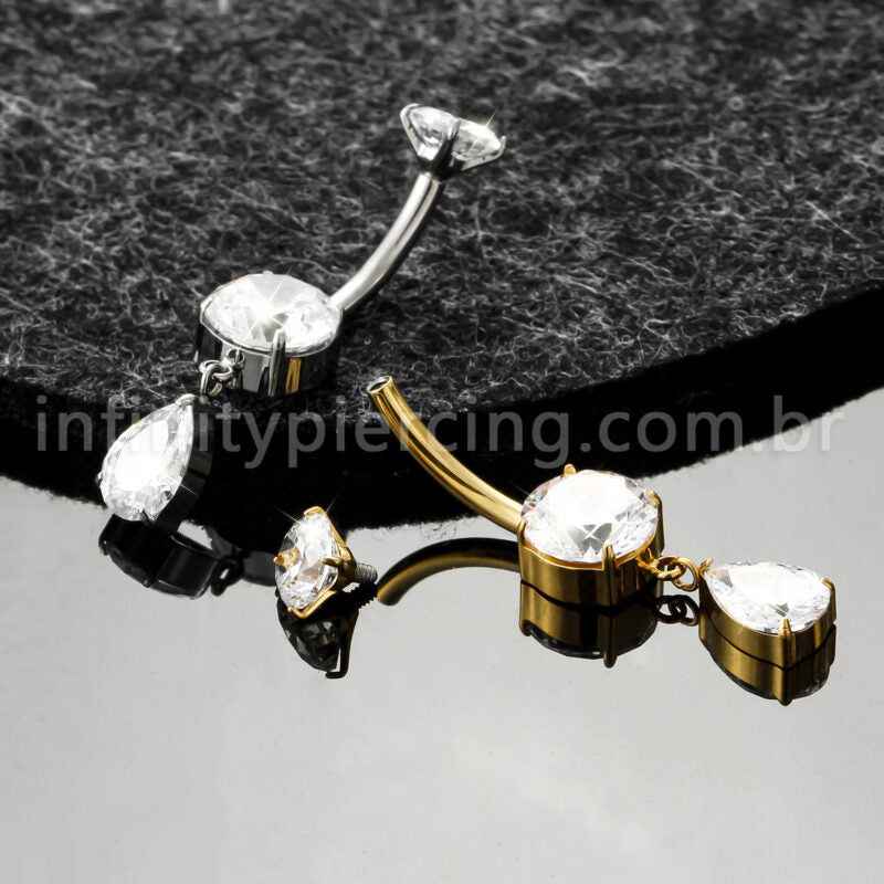 Piercing Banana Titânio Zircônia Com Pingente Gota