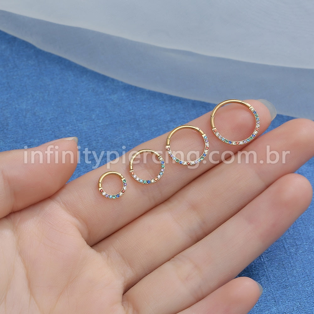 Piercing Argola Segmentada Aço Cirúrgico Zircônia Colorida Frontal
