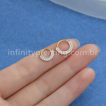 Piercing Argola Aço Cirúrgico Segmento Articulado Zircônia 2 Fileiras