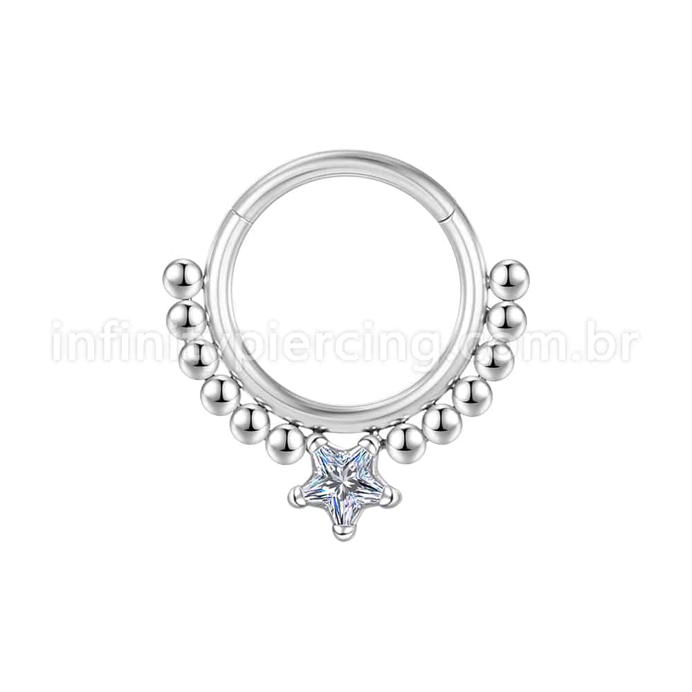 Piercing Argola Segmentada Aço Cirúrgico Zircônia 1 Pedra Estrela