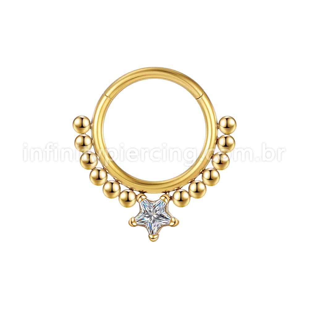 Piercing Argola Segmentada Aço Cirúrgico Zircônia 1 Pedra Estrela