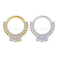 Piercing Argola Segmentada Aço Cirurgico Zircônia 3 Pedras Ovais Com Pontas