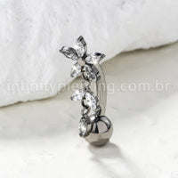Piercing Banana Titânio Flor Com Zircônia Cravejada