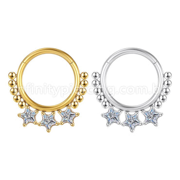 Piercing Argola Segmentada Aço Cirúrgico 3 Estrelas Zircônia