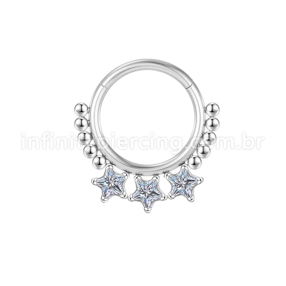 Piercing Argola Segmentada Aço Cirúrgico 3 Estrelas Zircônia