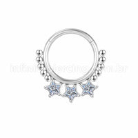 Piercing Argola Segmentada Aço Cirúrgico 3 Estrelas Zircônia