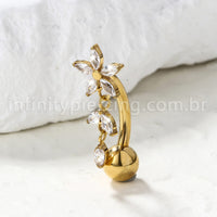 Piercing Banana Titânio Flor Com Zircônia Cravejada