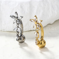 Piercing Banana Titânio Flor Com Zircônia Cravejada