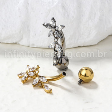 Piercing Banana Titânio Flor Com Zircônia Cravejada