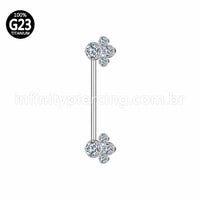 Piercing Barbell Push Pin Titânio 8 Pedras Zircônia