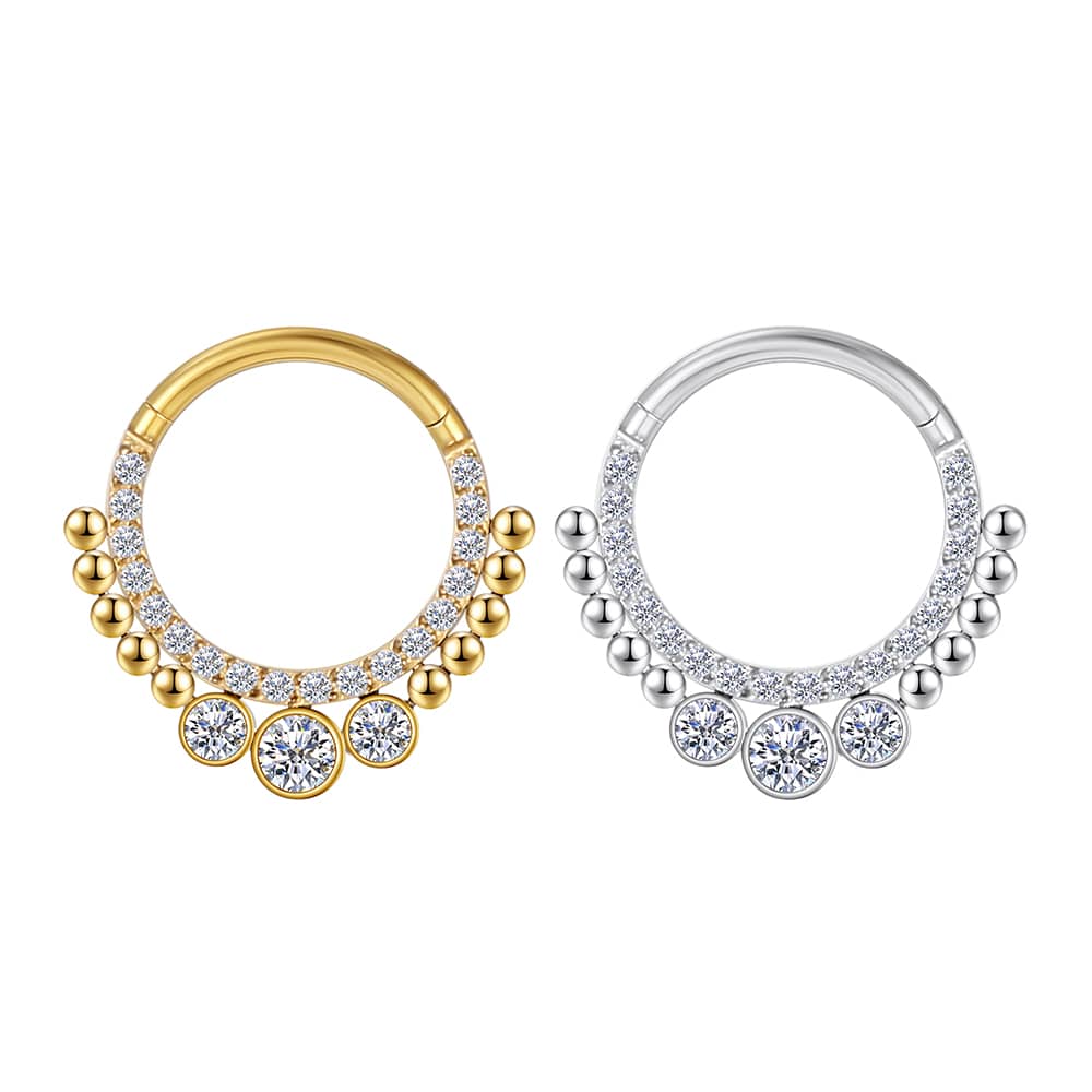Piercing Argola Segmentada Aço Cirúrgico Zircônia 3 Pedras