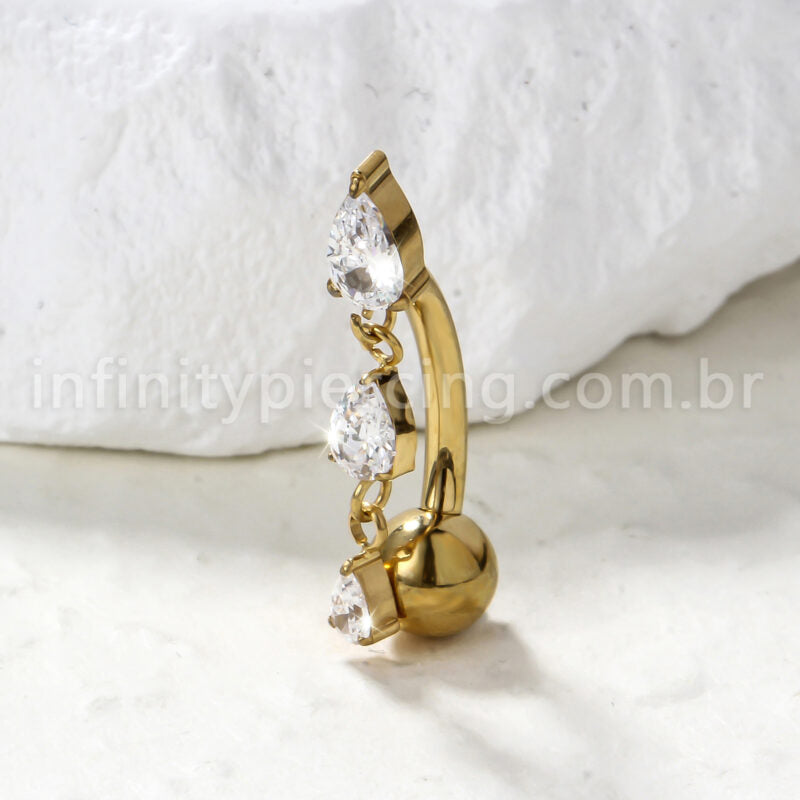Piercing Banana Titânio 3 Pedras Zircônia Oval