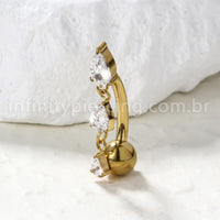 Piercing Banana Titânio 3 Pedras Zircônia Oval
