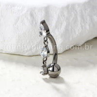 Piercing Banana Titânio 3 Pedras Zircônia Oval