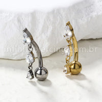 Piercing Banana Titânio 3 Pedras Zircônia Oval