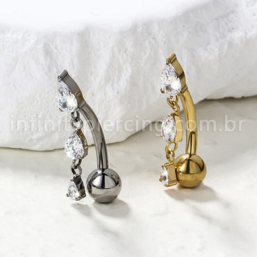 Piercing Banana Titânio 3 Pedras Zircônia Oval