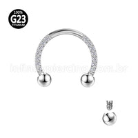 Piercing Ferradura Rosca Interna Titânio Zircônia Cravejada