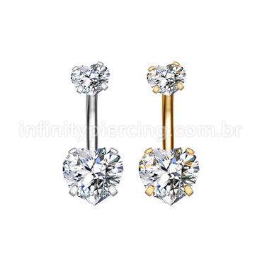 Piercing Aço Cirúrgico Banana 2 Pedras Zircônia Cravejada Coração