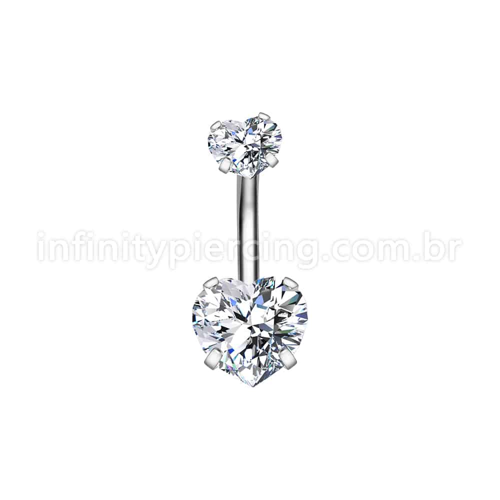 Piercing Aço Cirúrgico Banana 2 Pedras Zircônia Cravejada Coração